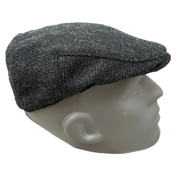 Hartside HS14 Scottish Highland Harris Tweed® Flat Cap in BLACK - PICK SIZE - Picture 8 of 11
